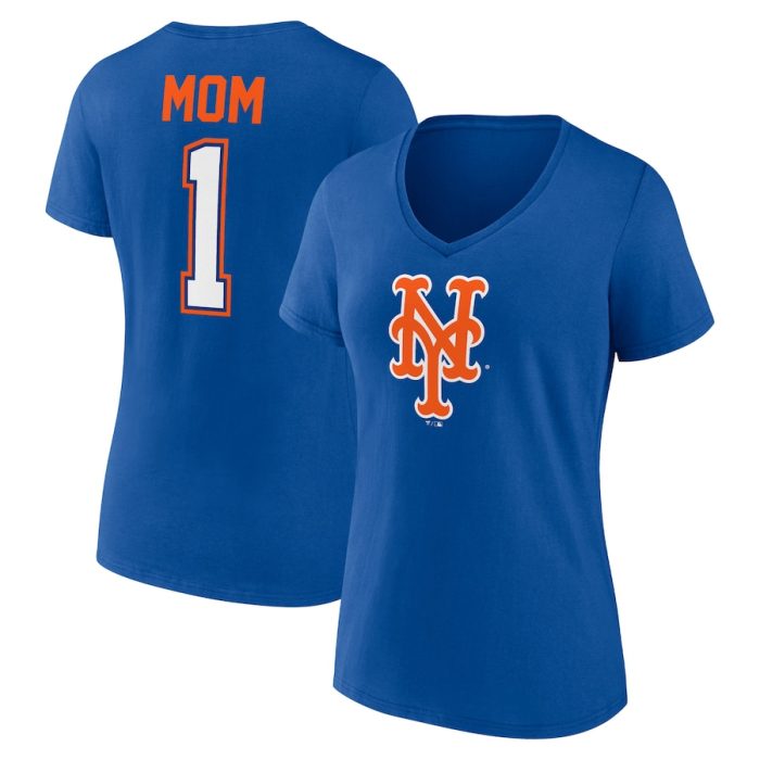 New York Mets Women's Mother's Day #1 Mom V-Neck T-Shirt - Royal