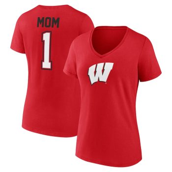 Wisconsin Badgers Women's Mother's Day #1 Mom V-Neck T-Shirt - Red