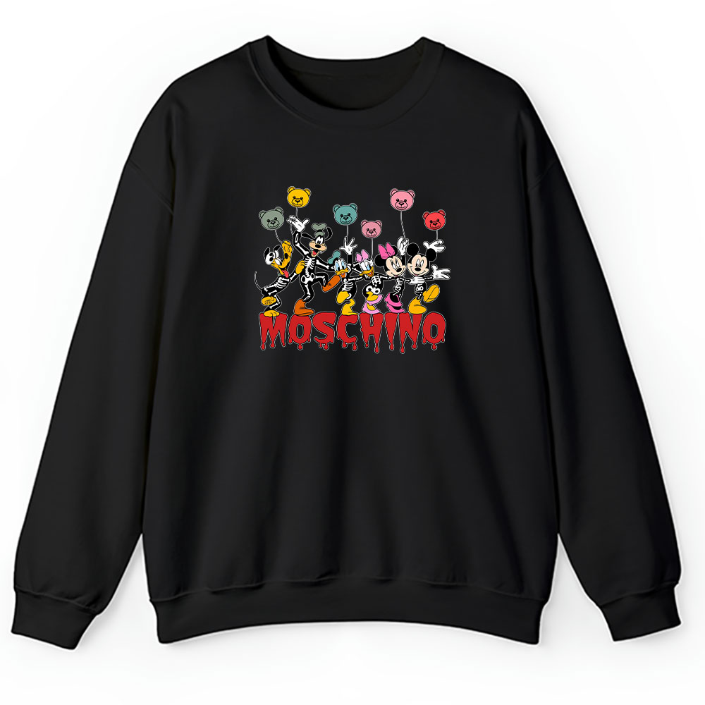 Mickey-And-Friends-Skeleton-Halloween-Moschino-Unisex-Hoodie-TAH10109 Mickey And Friends Skeleton Halloween Moschino Unisex Hoodie TAH10109