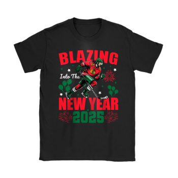 Chicago Blackhawks Blazing Into The New Year NHL Gift For Fan Hello 2025 Unisex T-Shirt Cotton Tee TAT22409
