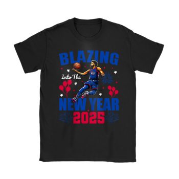 Detroit Pistons Blazing Into The New Year NBA Gift For Fan Hello 2025 Unisex T-Shirt Cotton Tee TAT22558
