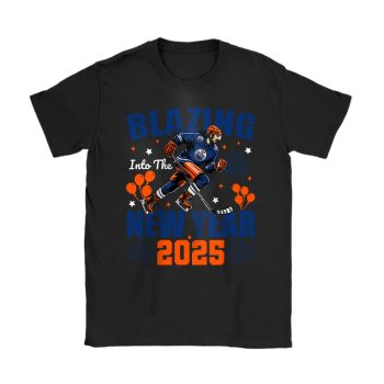 Edmonton Oilers Blazing Into The New Year NHL Gift For Fan Hello 2025 Unisex T-Shirt Cotton Tee TAT22589