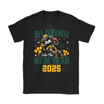 Green Bay Packers Blazing New Year NFL Gift For Fan Hello 2025 Unisex T-Shirt Cotton Tee TAT22608