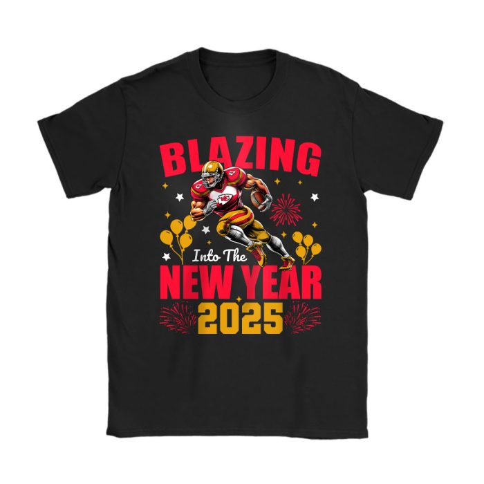 Kansas City Chiefs Blazing New Year NFL Gift For Fan Hello 2025 Unisex T-Shirt Cotton Tee TAT22685