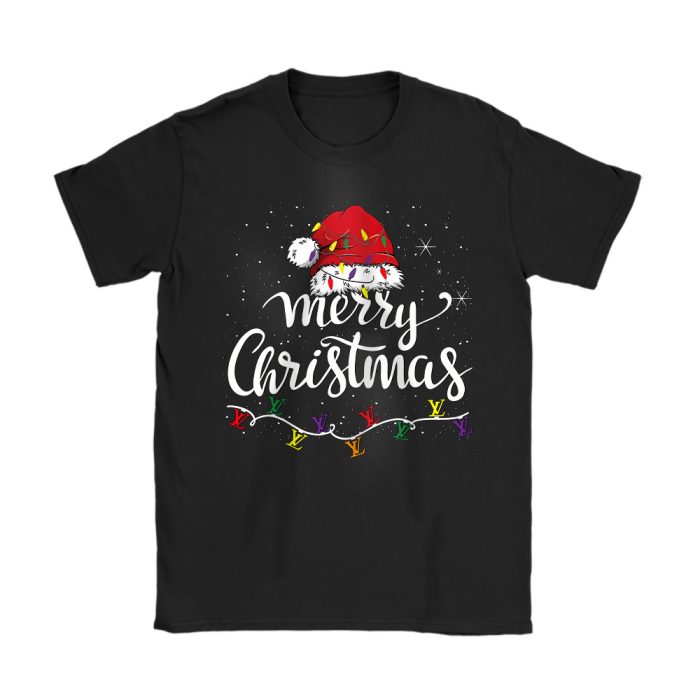 Merry Christmas Lights Red Santa Hat Xmas Louis Vuitton Unisex T-Shirt Cotton Tee TAT22120
