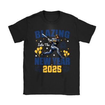 Milwaukee Brewers Blazing Into The New Year MLB Gift For Fan Hello 2025 Unisex T-Shirt Cotton Tee TAT22811
