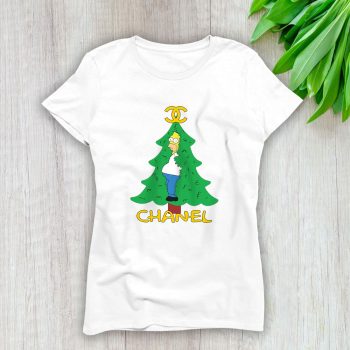 Homer Simpson Christmas Tree Chanel Lady T-Shirt Women Cotton Tee LAL23329