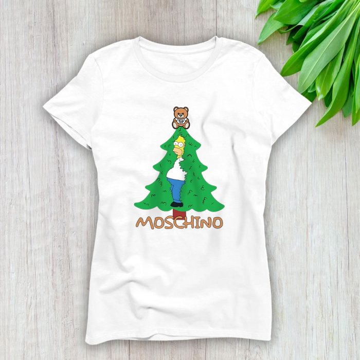 Homer Simpson Christmas Tree Moschino Lady T-Shirt Women Cotton Tee LAL23336