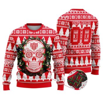 LIGA MX Club Necaxa Special Sugar Skull Christmas Ugly Sweater