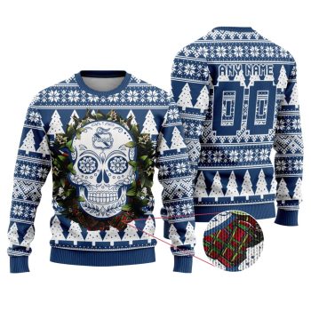 LIGA MX Club Puebla Special Sugar Skull Christmas Ugly Sweater