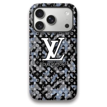 Louis Vuitton LV Black Camo Pattern Luxury Phone Case Iphone 17 Series