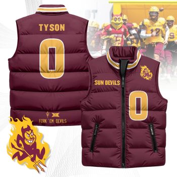 Arizona State Sun Devils Unisex Puffer Vest Sleeveless Down Jacket- Maroon / Jordyn Tyson - 0