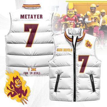 Arizona State Sun Devils Unisex Puffer Vest Sleeveless Down Jacket- White / Chamon Metayer - 7