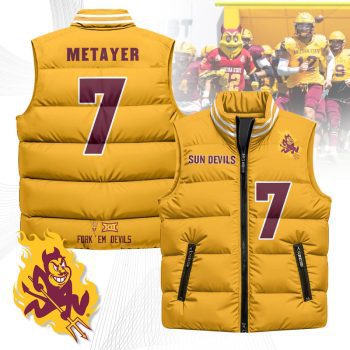 Arizona State Sun Devils Unisex Puffer Vest Sleeveless Down Jacket- Yellow / Chamon Metayer - 7