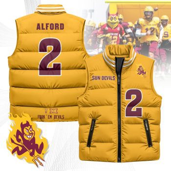 Arizona State Sun Devils Unisex Puffer Vest Sleeveless Down Jacket- Yellow / Xavion Alford - 2