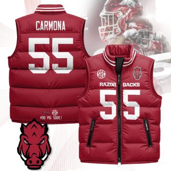Arkansas Razorbacks Unisex Puffer Vest Sleeveless Down Jacket- Cardinal / Fernando Carmona - 55