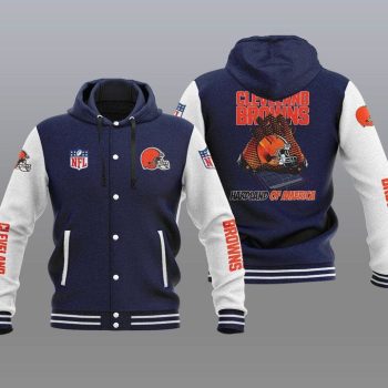 Cleveland Browns Hooded Button Jacket Varsity Jacket with Hood - Navy