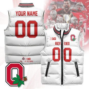 Custom Ohio State Buckeyes Unisex Puffer Vest Sleeveless Down Jacket- White