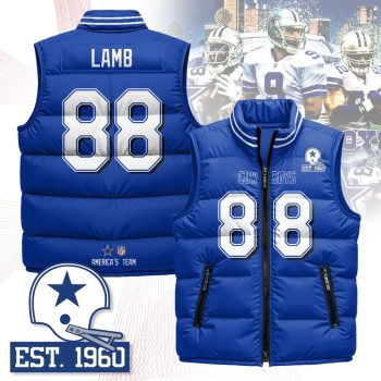 Dallas Cowboys Unisex Puffer Vest Sleeveless Down Jacket- Royal / CeeDee Lamb - 88