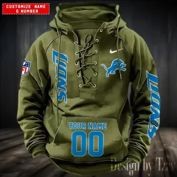 Detroit Lions Hooded Lace-up Vintage Hoodie RETRO1145