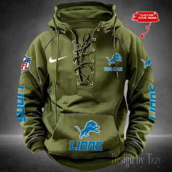 Detroit Lions Hooded Lace-up Vintage Hoodie RETRO1149