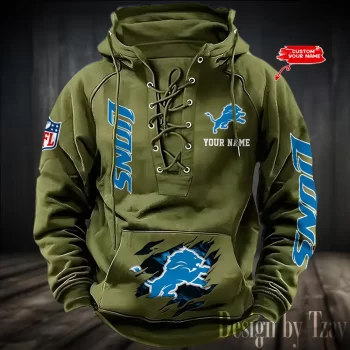 Detroit Lions Hooded Lace-up Vintage Hoodie RETRO1157