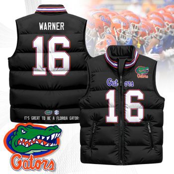 Florida Gators Unisex Puffer Vest Sleeveless Down Jacket- Black / Aidan Warner - 16