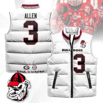 Georgia Bulldogs Unisex Puffer Vest Sleeveless Down Jacket- White / CJ Allen - 3