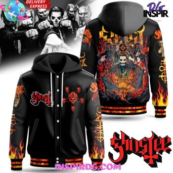 Ghost Band Flame Hooded Baseball Jacket Varsity Jacket CHB1058