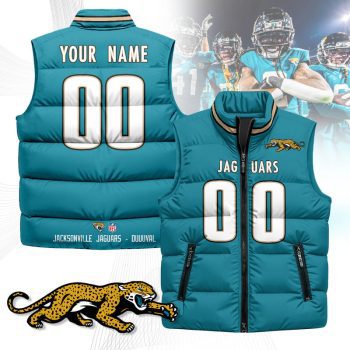 Jacksonville Jaguars Custom Unisex Puffer Vest Sleeveless Down Jacket- Teal