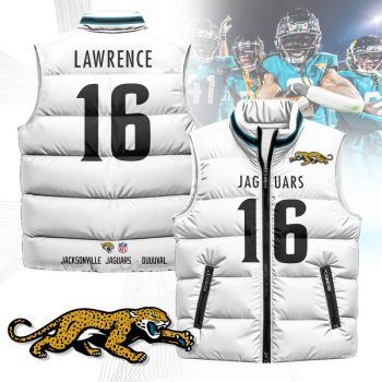 Jacksonville Jaguars Unisex Puffer Vest Sleeveless Down Jacket- White / Trevor Lawrence - 16