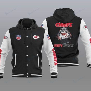 Kansas City Chiefs Hooded Button Jacket Varsity Jacket with Hood - Black