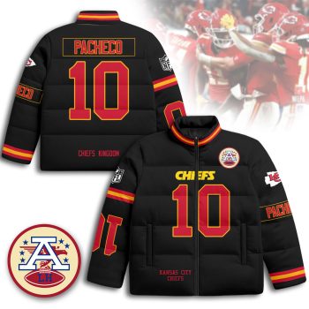Kansas City Chiefs Unisex Stand Collar Puffer Jacket - Black / Isiah Pacheco - 10