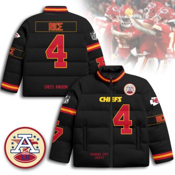 Kansas City Chiefs Unisex Stand Collar Puffer Jacket - Black / Rashee Rice - 4