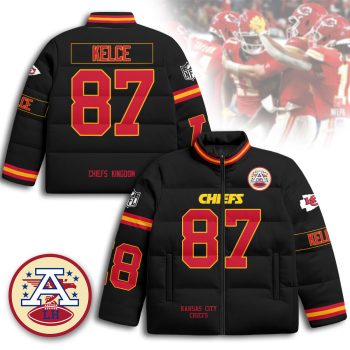 Kansas City Chiefs Unisex Stand Collar Puffer Jacket - Black / Travis Kelce - 87