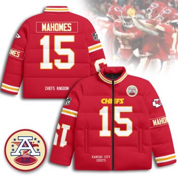 Kansas City Chiefs Unisex Stand Collar Puffer Jacket - Red / Patrick Mahomes - 15