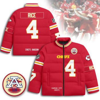 Kansas City Chiefs Unisex Stand Collar Puffer Jacket - Red / Rashee Rice - 4