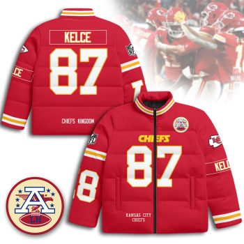 Kansas City Chiefs Unisex Stand Collar Puffer Jacket - Red / Travis Kelce - 87