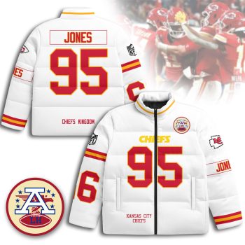 Kansas City Chiefs Unisex Stand Collar Puffer Jacket - White / Chris Jones - 95