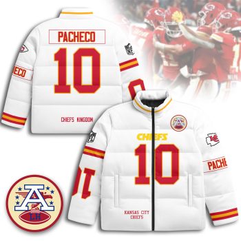 Kansas City Chiefs Unisex Stand Collar Puffer Jacket - White / Isiah Pacheco - 10