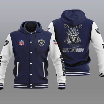 Las Vegas Raiders Hooded Button Jacket Varsity Jacket with Hood - Navy