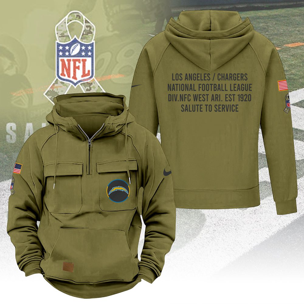Los-Angeles-Chargers-2025-Salute-to-Service-Military-Green-Vintage-Quarter-Zip-Hoodie-1
