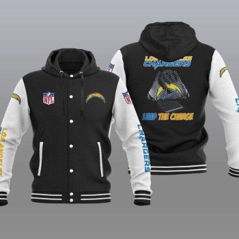 Los Angeles Chargers Hooded Button Jacket Varsity Jacket with Hood - Black
