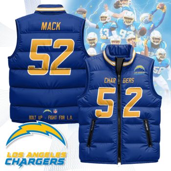 Los Angeles Chargers Unisex Puffer Vest Sleeveless Down Jacket- Royal / Khalil Mack - 52