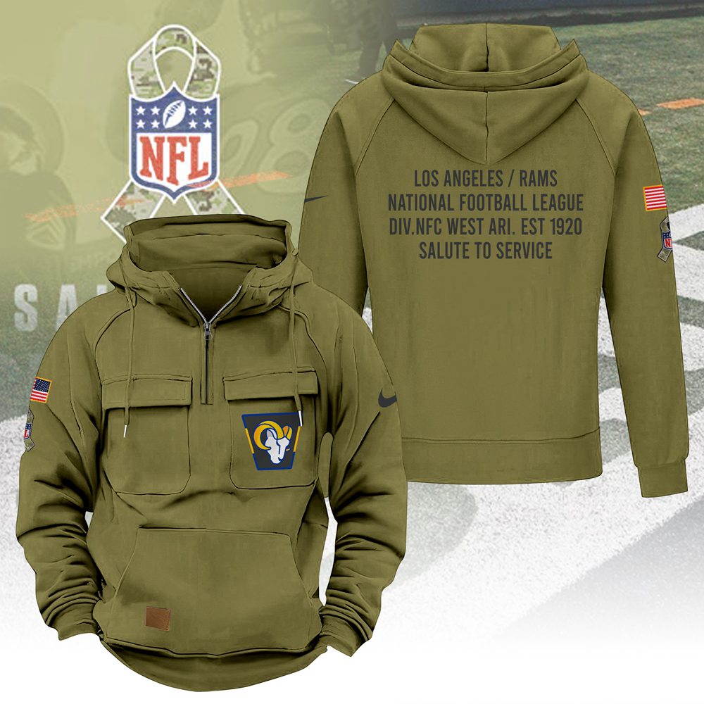 Los-Angeles-Rams-2025-Salute-to-Service-Military-Green-Vintage-Quarter-Zip-Hoodie Los Angeles Rams 2025 Salute to Service Military Green Vintage Quarter Zip Hoodie