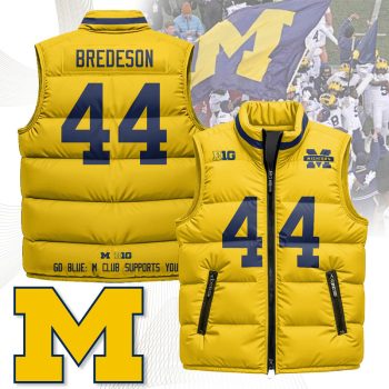 Michigan Wolverines Unisex Puffer Vest Sleeveless Down Jacket- Maize / Max Bredeson - 44