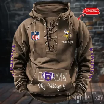 Minnesota Vikings Hooded Lace-up Vintage Hoodie  RETRO1130