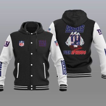 New York Giants Hooded Button Jacket Varsity Jacket with Hood - Black
