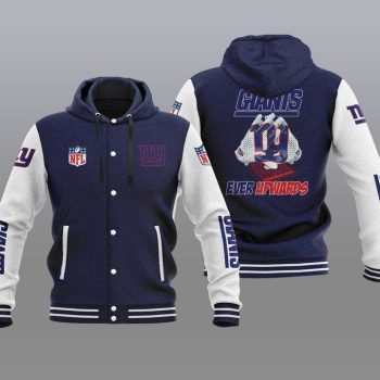 New York Giants Hooded Button Jacket Varsity Jacket with Hood - Navy