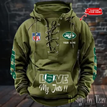 New York Jets Hooded Lace-up Vintage Hoodie  RETRO1115